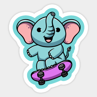 cute elephant playing skateboard Sticker